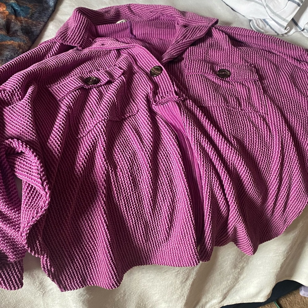 Pink Textured Button-Up Shirt
